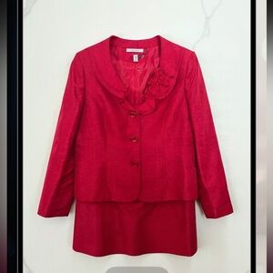 Le Suit Vibrant Red Blazer and Skirt Set